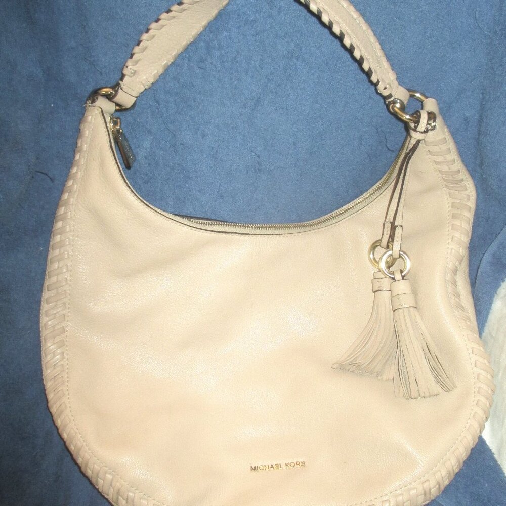 Michael Kors Lauryn Large Leather Shoulder Handbag Bag Beige